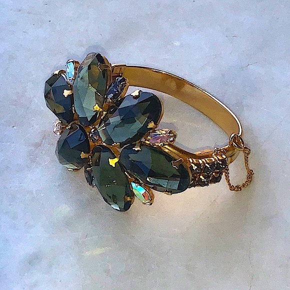 JULIANA DELIZZA & ELSTER BRACELET BANGLE CLAMPER CRYSTAL VINTAGE SMOKED CRYSTALS - Picture 4 of 15